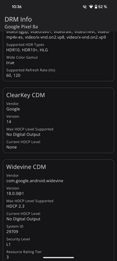 Google Pixel 8a Test Display DRM