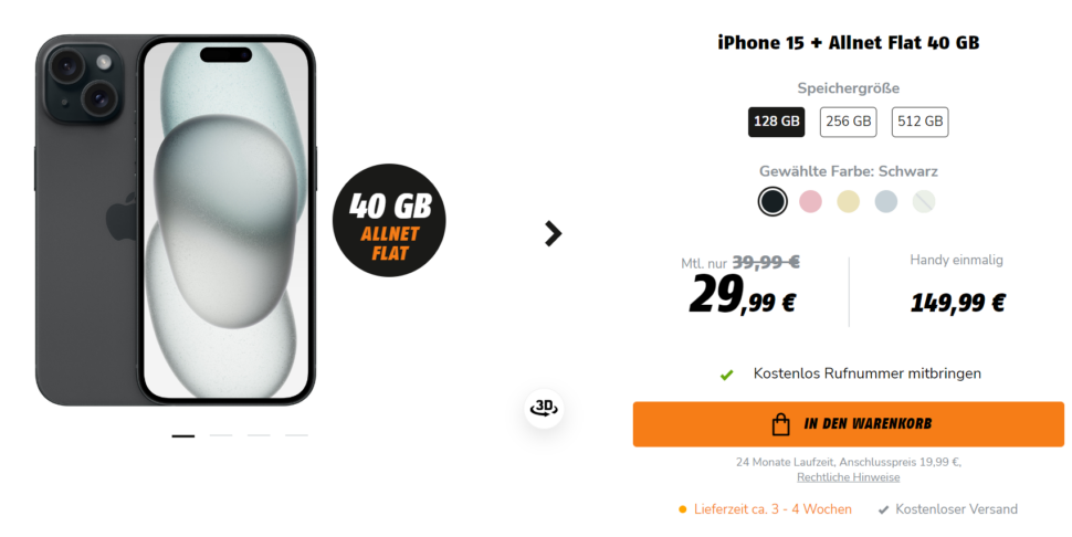 iPhone 15 mit 40GB Telekom Angebot